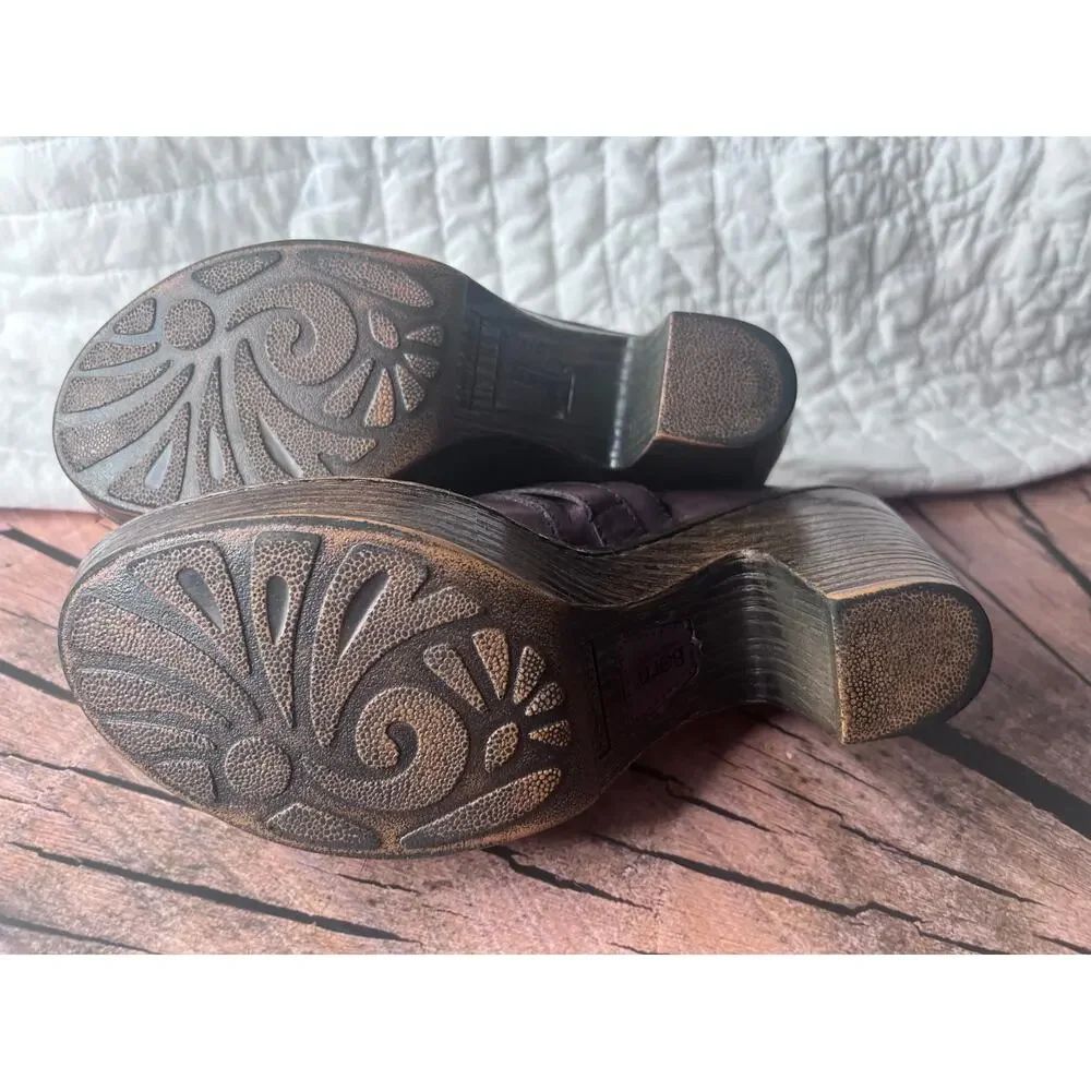 Born Haddon Platform Clogs Women's 8.5 Brown‎ Leather Mule Heel